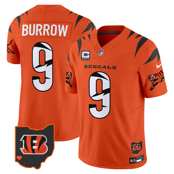 Men's Cincinnati Bengals #9 Joe Burrow Orange F.U.S.E. With 4-Star C Patch Special Vapor Untouchable Limited Stitched Football Jersey